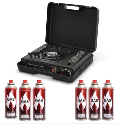 Portable Gas Stove with Carrying Case Single Burner 6 Butane Fuel Canisters for Camping Picnics and Emergency Use