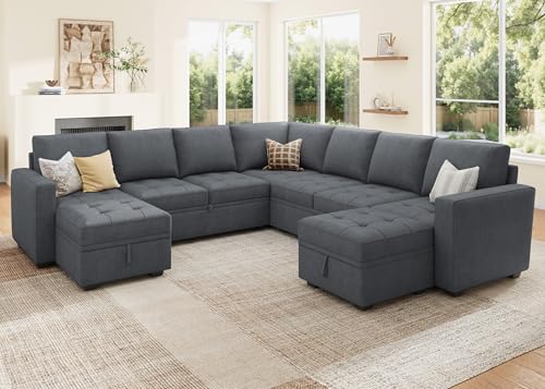 Image of HONBAY Modular Sectional Sleeper Sofa with Pull Out Couch Bed, U Shaped Couch with Storage, Sectional Couches for Living Room, Bluish Grey