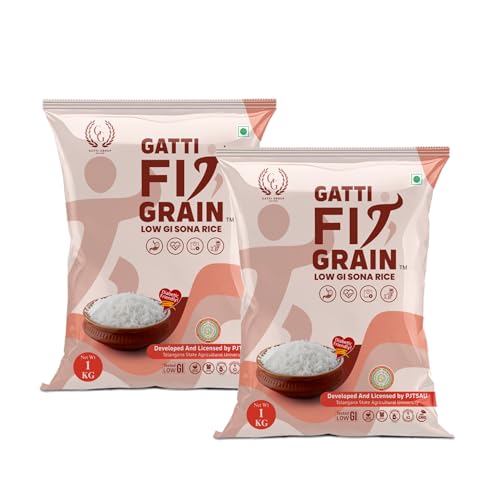 Image of Gatti Fit Grain: Low GI Sona Rice - 2 Kg | Diet & Diabetic Friendly White Rice | Ideal Choice for Weight Management | Certified Sugar Control Rice (Pack of 2 X 1KG)
