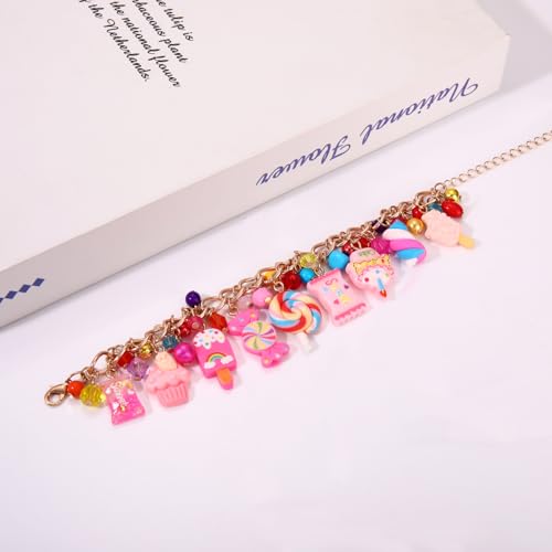 Lollipop Candy Charm Bangle Bracelets Funny Colorful Beads Sweet Candy Lollipop Marshmallow Cake Link Chain Friendship Bracelet Novelty Cute Bangle Wrist Jewelry Gift4