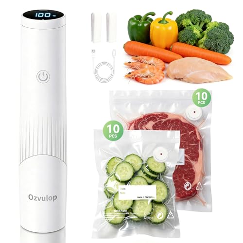 Ozvulop Smart Vacuum Sealer for Food with LED Display (Vacuum Sealer Machine + 20 Reusable Bags), 80kPa Strong Suction Handheld Vacuum Sealer Machine Portable Seal Meal Saver for Meal Prep(White) - image 1