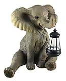 Things2Die4 Enchanting African Elephant Statue with Lantern- Adorable Porch and Garden Decor - 13.5 Inches High - Hand-Painted Outdoor Sculpture for Nature Lovers