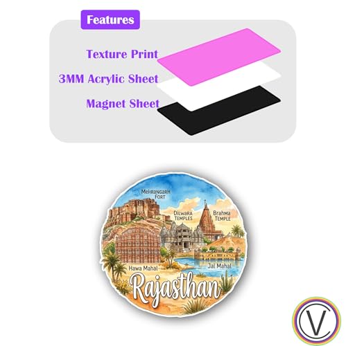 Image of Rajasthan Textured Finish Acrylic Fridge Magnet- UV Texture Printed, Stylish Multicolor Magnet for Fridge, Wardrobe & Metal Surfaces, Pack of 1 (Rajasthan 1)