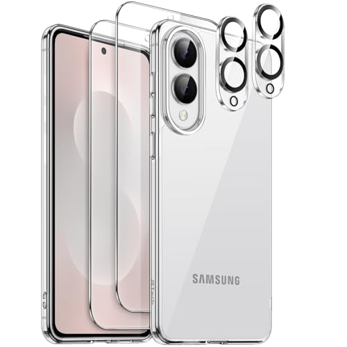 JETech 5 in 1 Case for Samsung Galaxy S25 Edge with 2-Pack Each Tempered Glass Screen Protector and Camera Lens Protector, Non-Yellowing Slim Shockproof Bumper Phone Cover (Clear)