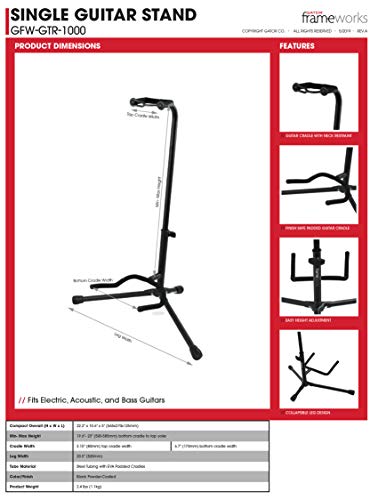 image for Gator Frameworks Adjustable Guitar Stand; Holds Single Electric or Aco