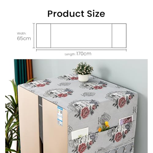 Image of HASTHIP 1Pcs Fridge Cover Floral Tassel Print Refrigerator Dust Cover with Pockets,26.3x55 Inches Polyester Dust Kitchen Refrigerator for Side-by-Side