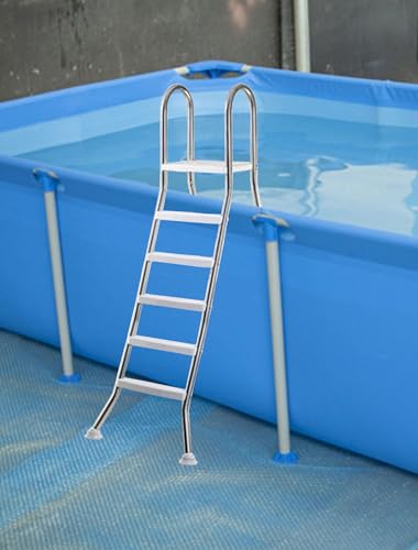 Escalera para piscina con estructura acero inoxidable y peldaños plásticos miniatura 1