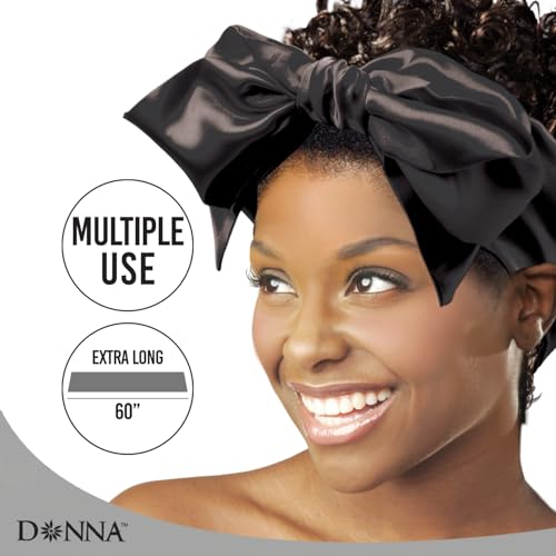 DONNA Soft Silky Edge Control Scarf - 60" Satin Hair Bonnet for Sleeping, Versatile Head Scarf for Multiple Uses, BLACK COLOR 1PC3