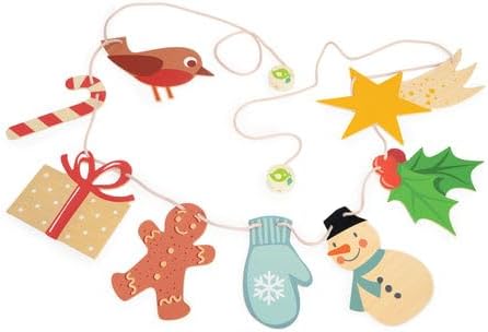 Tender Leaf Toys - Winter Holiday Garland - 7.9ft Illustrated Wood Christmas Garland - Reusable Festive Hanging Décor - Cozy Seasonal Home Decoration - Age 3+