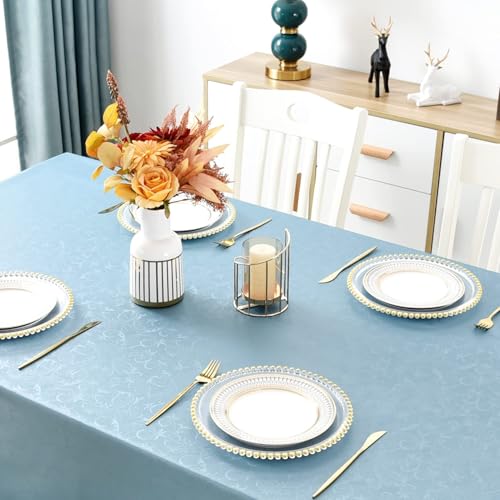 Image of Romanstile Waterproof Vinyl Tablecloth Rectangle, 54 x 78 Inch, Flower Blue