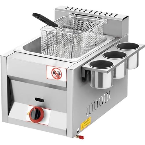 Freidora A Gas De Gran Capacidad De 16 litros, Freidora De Glp De Acero Inoxidable con Cesta Y Tapa, Freidora Profesional para Freír Restaurantes, Supermercados, Puestos De Comida Rápida (A)