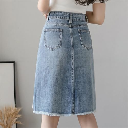 Womens Elegant High Waist Denim Skirt with Lace Patchwork Detail Casual Jean Skirt3