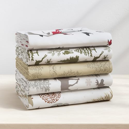 Image of Great Bay Home Flannel Sheet Set Full Size - 100% Turkish Cotton, Double-Brushed, Lodge-Printed Bed Sheets - Ultra-Soft, Cozy, 4-Piece Bedding Set (Moose)