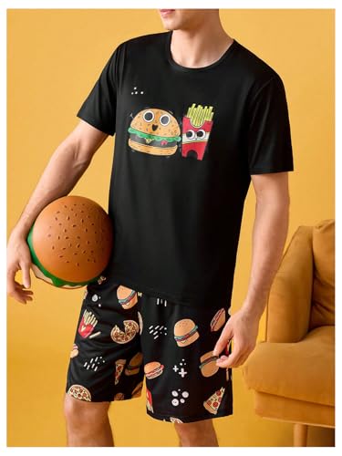 Image of Verdusa Men's Pajamas Set 2 Piece Pjs Sets Short Sleeve Letter Print Tee and Short Lounge Set