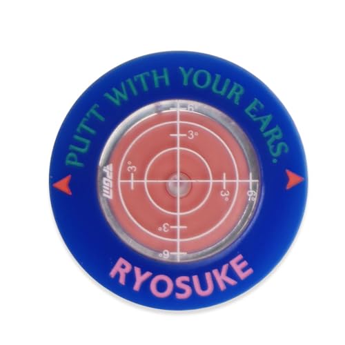 【 名前入り 】 水平器付き ゴルフマーカー (ブルー)メッセージ入り【 PUTT WITH YOUR EARS (翻訳:耳でパットせよ)】LVM-24 / ゴルフのデザインの台紙/傾斜 が分かる 水平器 搭載の 名入れ マーカー