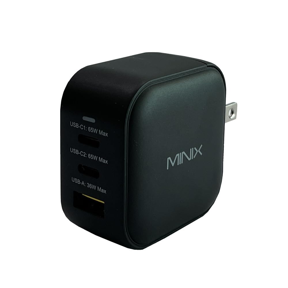 MINIX NEO P1 Caricabatterie da parete con 3 porte USB: 2 x USB-C 3.0 (massimo 65 W), 1 x USB-A Quick Charge 3.0 (massimo 36 W), adattatore incluso: spina UE/UK/USA