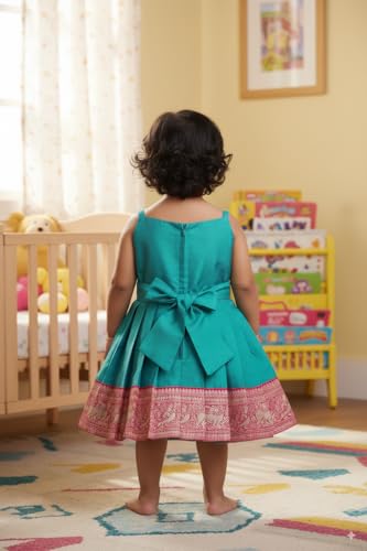 Image of South Indian Traditional Pattu Pavadai Jacquard Frock Dress for Baby Girls