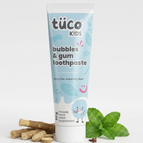 Tuco Kids Bubbles & Gum Anticavity Toothpaste for Kids, Neem & Clove, 50g | With Miswak, Fluoride and Peppermint, Kids toothpaste 2-5 years, No SLS & 