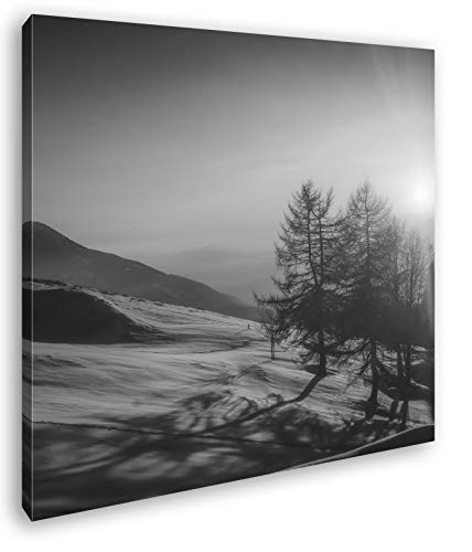 deyoli Sunrise in the Snowy Mountains Size: 60 x 60 cm Effect: Black and White Canvas Picture, Motif Ready Framed on Real Wood Frame, High-Quality Digital Print with Frame