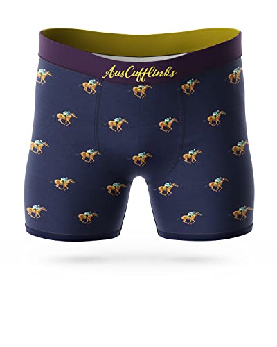 AUSCUFFLINKS Underwear For Him MEDIUM FIT | Boxer Briefs Gift for Her | Brief Undies | Quirky Novelty Present for TEEN (HORSE RACING)