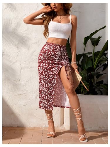 Verdusa Women's Backless Crop Cami Top and Drawstring Bodycon Skirt Sets 2 Piece Outfits Red White X-Large3