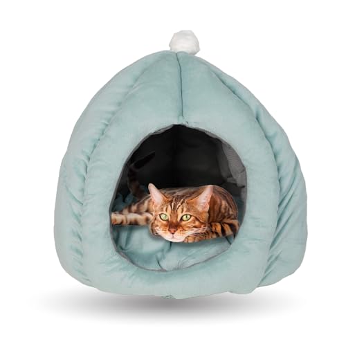 Crea Caty - Cuccia per gatti Morbida Calda Lettino casa Letto Igloo Interno casetta cuccetta Chiusa per Gatto, Cani Piccoli, lettino Cuccioli.Nicchia nido per Gatti. (VERDE MENTA)