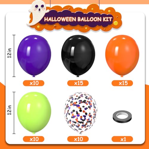 Image of Halloween Party Balloons Decorations, 12Inch 60Pcs Black Orange Purple Green Confetti Balloons for Kids Halloween Birthday Party Decoration