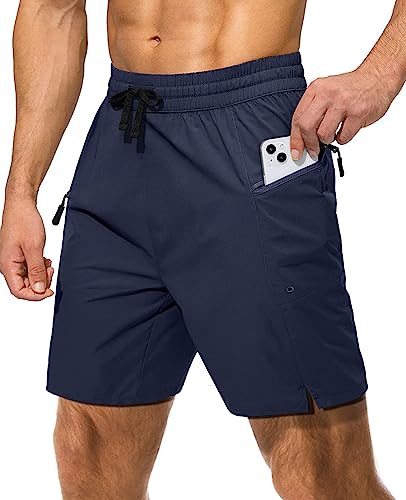 Danfiki Men's Running Shorts School Quick Dry Breathable Sports Gym Activewear Shorts with Zipper Pockets Navy