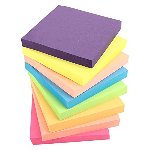 Newegger Sticky Notes, 3x3 Inch Self-Stick Pads, Bright Color Super Sticky Recycled Notes , 8 Pads Note /Pack in Total 800 Sheets, Easy to Post for Home, Office, Notebook