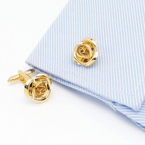 Rose Gold Flower Shape French Shirt Jewelry Cufflinks Stainless Tuxedo Cuff Links Buttons With Gift Box for Business Wedding2