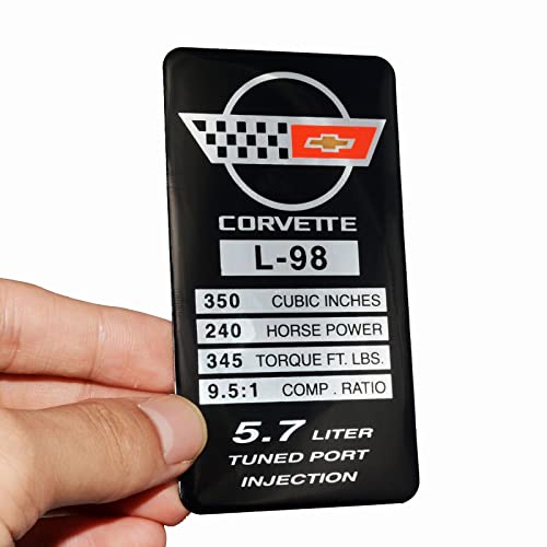 Image of 1Pc C4 Corvette 1987 L98 Engine ID Spec Metal Data Plate Emblem 3D Badge Nameplate Replacement for Corvette