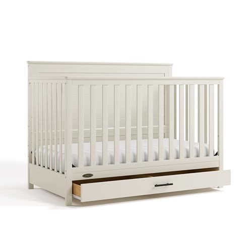 Image of Graco Tristan 5-in-1 Convertible Crib with Drawer, Frosted Oat