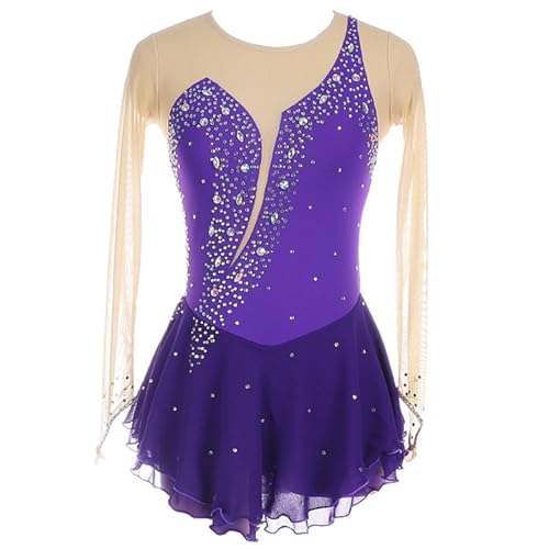 Vestito Da Pattinaggio Artistico Con Girocollo E Strass - Body Maniche Lunghe Per Danza E Competizioni - Foto 2