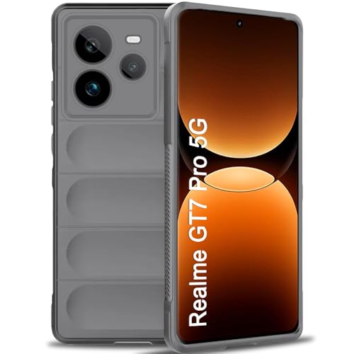 Image of TheGiftKart Liquid Silicon Back Cover Case for Realme GT 7 Pro 5G | Shockproof Military Grade Protection | Micro-Fibre Cloth On Inner Side | Anti-Slip Grip Back Case for Realme GT7 Pro (TPU, Grey)