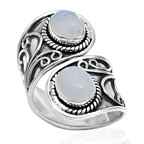Silver Palace Anillo de puente abierto de plata de ley 925 con piedra lunar natural arcoíris para mujeres y niñas, Metal Piedra preciosa, piedra de luna Cover