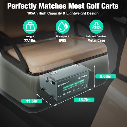 Image of OGRPHY 36V 105Ah Lithium Golf Cart Battery - Metal Case, Conversion Kit with 200A Smart BMS (1000A Peak), Bluetooth & Touch Monitor, 25A Fast Charger | 4000+ Cycles | Fits Golf Carts, Trolling Motors