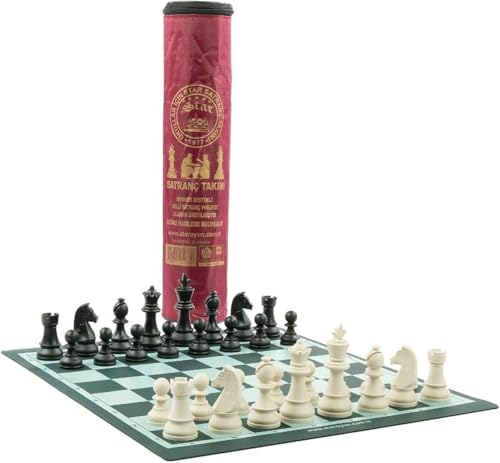 Cylindre dans Un Sac - Échiquier et pièces d'échecs 9,5 cm BW + Sac de Transport - Standard - Taille carrée 4,5 cm