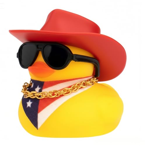 wonuu Car Dashboard United States Rubber Ducks Decorations, Red White and Blue Stars Stripes American Flag Rubber Ducky Ornament Duck with Hat, Glasses, Necklace, Scarf, Style_2 Red