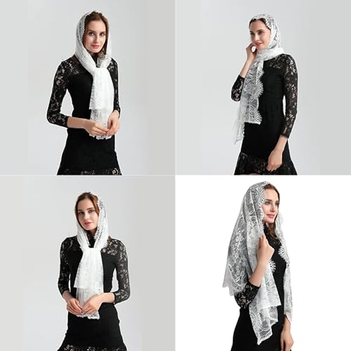 Elegant Lace Shawl Scarf Hollowed Out Neckerchief For Religious Event and Formal Occasion White/Black2
