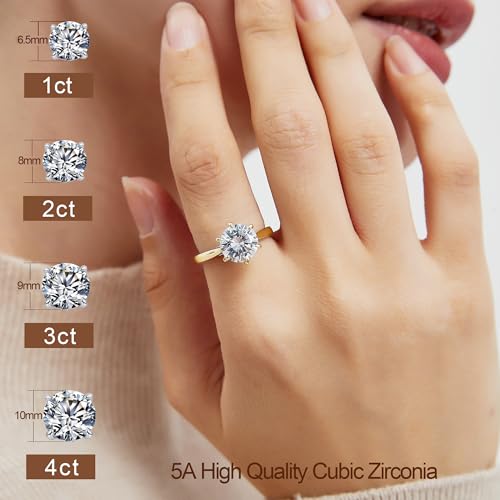 Aurora & Fiori Engagement Ring for Women, Women's CZ Round Solitaire Ring with 18K Yellow/White Gold Plated, Engagement Wedding Band Jewelry for Women 1/2/3/4CT2