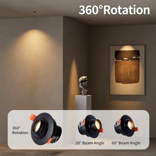 Image of Aisilan 4 Pack 3 Inch LED Recessed Lighting 7W Gimbal Black Eyeball Can Lights with Junction Box 20-60 Zoomable Down Light OB CRI 97, for Living Room Corridor