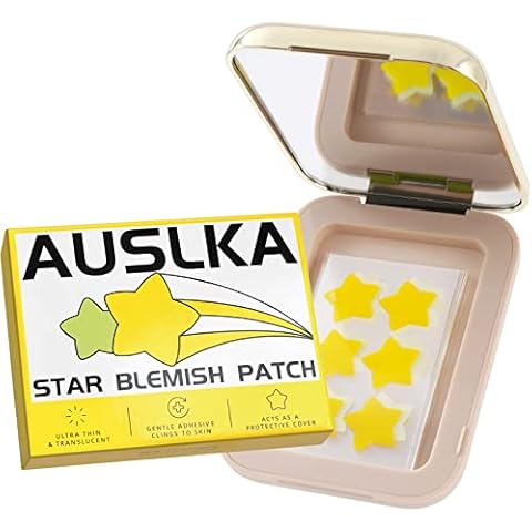 AUSLKA Star Blemish Patch - Hydrocolloid Spot Dots With Mirror 60 Count - Blemishes Patch - Zit Stickers - Cute Star Shape - Green & Yellow - Vegan And Cruelty-Free Skincare Cover