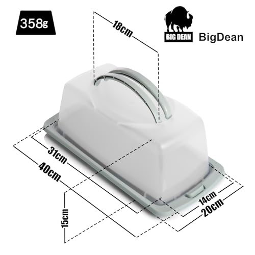 BigDean Kuchen Transportbox Rechteckig in Pastell Grün – mit Doppel Tragegriff für sicheren Transport von Kuchen & Muffins – Kuchenbehälter mit Klickverschluss – Kuchenplatte Made in Europa