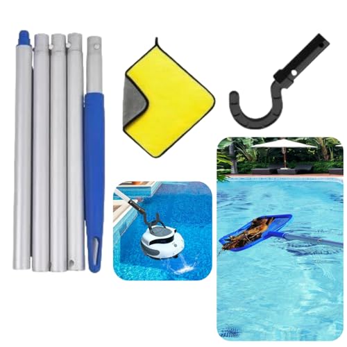 WYGOOD Pool Teleskopstange für Kleine Pools mit Poolroboter Haken |Poolstange Einstellbar von 80 cm bis 127.5cm Poolstange Ausfahrbar für Bodenbürsten & Kescher