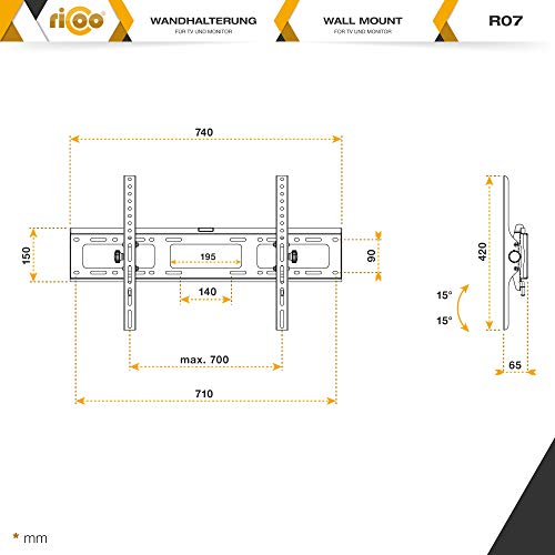 RICOO Supporto TV parete R07 Inclinabile Fisso