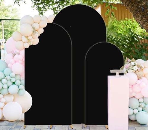 FUHSY Juego de 3 cubiertas de arco de spandex para boda, 1,2 m, 1,5 m, 1,8 m, color negro, cubierta de arco de Chiara, cubierta elástica para fiesta de cumpleaños, boda