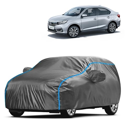 Image of Kerwa Car Body Cover Waterproof Compatible with Honda Amaze | Scratch Proof, Anti-Dust, UV Protection | Windproof Buckle Strap | Fitted Bottom Elastic | Side Mirror Pockets-Grey