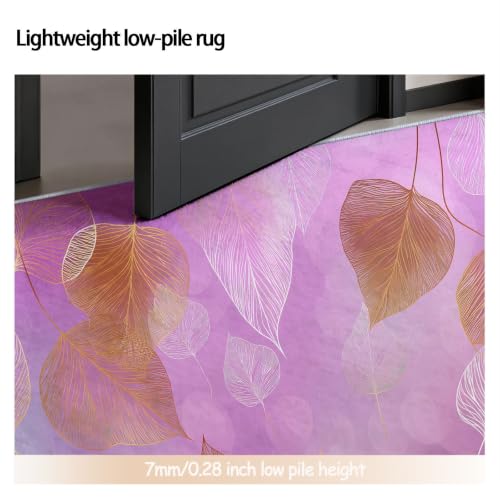 Floral Leaf Round Area Rug 7ft, Purple Pink Leaf Line Washable Purple Pink Circle Rug for Bedroom, Low-Pile Soft Round Carpet for Living Room, Ideal for High Traffic Areas in Entryway - Image 4
