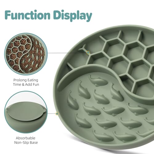 Slow Feeder Dog Bowl, Silicone Pet Food Bowls with Suction Cups, Non-Slip Dog Feeding Bowls Slow Down Pet Eating Speed for Fast Eaters, Anxiety Relief & Fun Added (Green) - Image 3