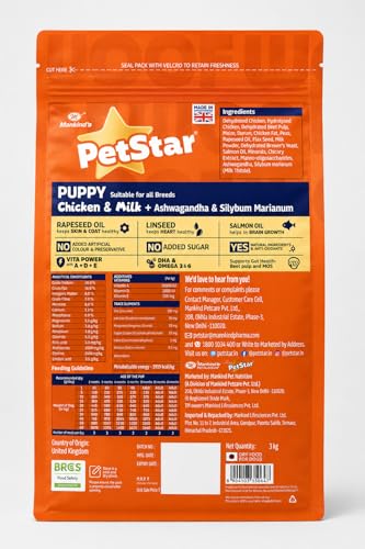 Image of PetStar Puppy Dog Food, Chicken & Milk, 3 kg | High Protein Formula for Growing Puppies | DHA for Brain Development | Supports Immunity, Digestion & Strong Bones
